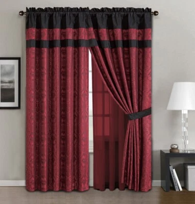 Chezmoi Collection 4-Piece Jacquard Window Curtain Drape Set w/Valance & Backing - Image 1 of 4