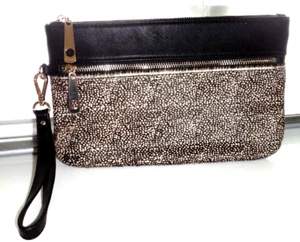 CLARKS Black Faux Leather & Real Leather Ponyhair Wristlet Clutch Bag - Picture 1 of 10