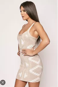 Beige Rayon Bodycon Bandage Dress Size 10 Boutique - Picture 1 of 15