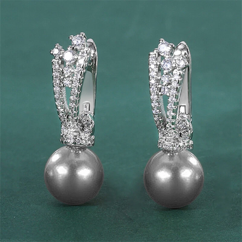 Women Elegant 925 Silver Plated Hoop Earrings Cubic Zirconia Wedding Jewelry — 第 1/1 张图片