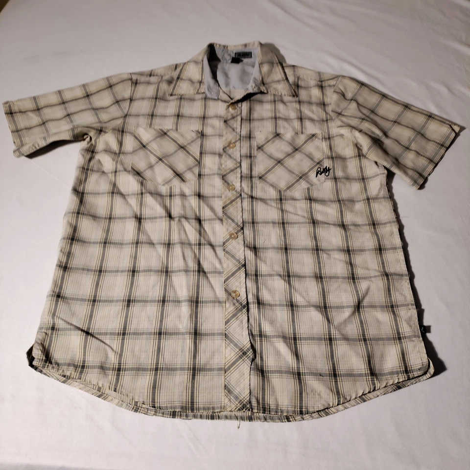 Rusty Shirt Brand Adult Medium Plaid Surf Skate Yellow / Gray - Issues Pls Read - Image 1 of 4