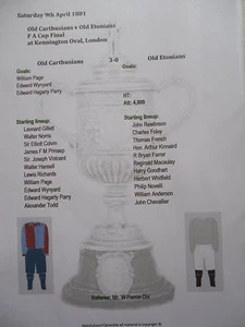 1881 FA Cup Final Old Carthusians v Old Etonians Matchsheet - Picture 1 of 1