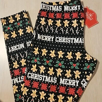 Girls Youth XXL (18) Ankle Legging Merry Christmas Gingerbread Candy Cane - Image 1 of 4