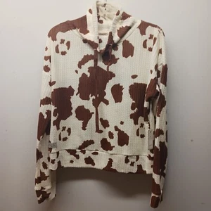 Simply Southern Cow Print/Waffle Knit Pull Cowl Neck Sweater Women's Large NWT - Picture 1 of 5