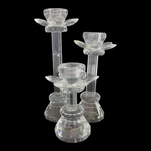 Shannon Crystal by Godinger VTG 3 Set Lotus Crystal Candle Holders Sticks 15574 - Picture 1 of 13