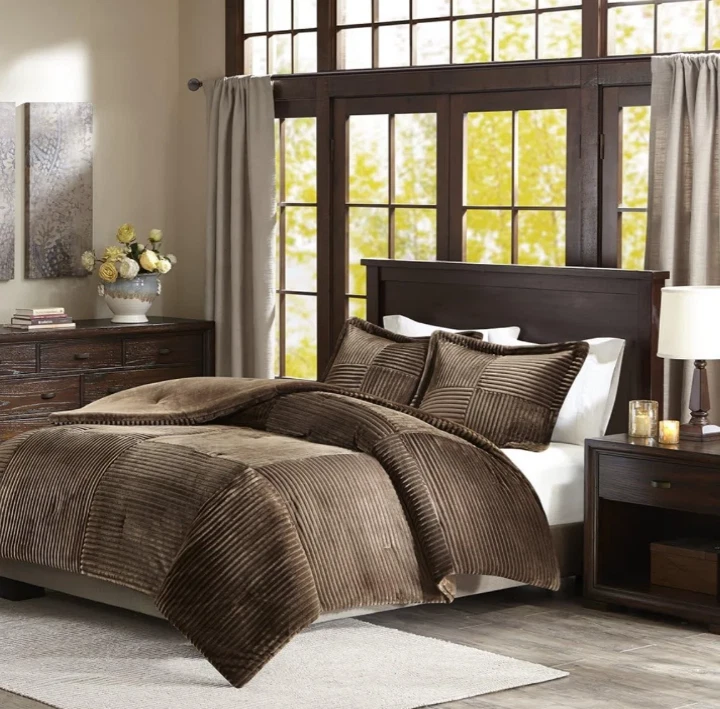 Luxury Dark Brown Ultra Plush Corduroy Comforter & Decorative Shams Full Queen - Image 1 of 1