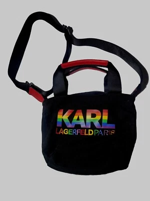 KARL LAGERFELD MAYBELLE SATCHEL CROSSBODY BAG BLACK W MULTICOLOR THICK STRAP  - Image 1 of 4