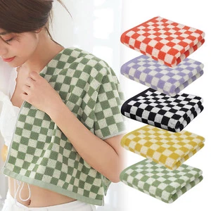 Cotton Towels Quick Dry Hand Towel Plaid Print Set Lightweight Absorbent - Picture 1 of 14