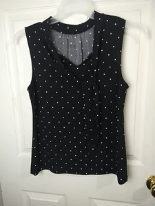 Talbots woman SP tank blouseBlack Squared High Neck V Front Tie Business Casual - Picture 1 of 8