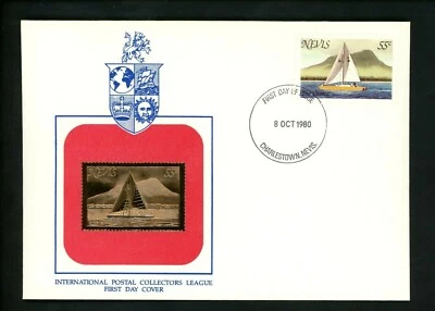 Postal History Nevis FDC #116 sail boat Postal Collectors League 1980 - Image 1 of 2