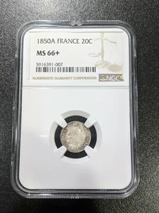 1850 A MS66+ France Silver 20 Centimes KM 758.1 NGC UNC Ceres SCARCE GRADE! - Picture 1 of 5