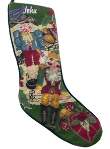 Christmas Stocking Cross Stitch Wool Cowboy Nutcracker 22" Embroidered John - Picture 1 of 7