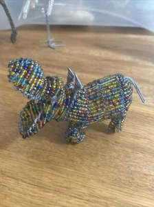 Wire Beaded Hippo Sculpture Ornament - Picture 1 of 5