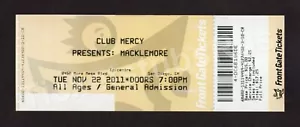 2011 MACKLEMORE & RYAN LEWIS Concert 11/22 Full Ticket THE EPICENTRE San Diego - Picture 1 of 12