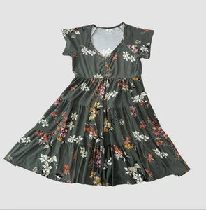 No Boundaries Short Sleeve Green Floral Dress Juniors Med Tiered Baby Doll Mini - Picture 1 of 8
