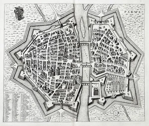 Parma Emilia-Romagna veduta acquaforte incisione Blaeu Mortier 1704 engraving - Bild 1 von 1