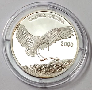Kongo 1000 Francs 2000 Silber PP Silber 999 Ø35,1mm Storch Nest Junges Störche - Bild 1 von 2