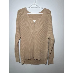 Aerie chunky knit sandalwood v neck sweater womens medium oversized neutral - Picture 1 of 6
