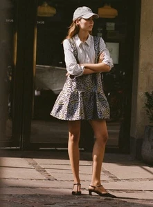 Anthropologie Mini Dress Long Gray Sleeve Twofer Flounce Preppy Retro Sz XL NWT - Picture 1 of 13