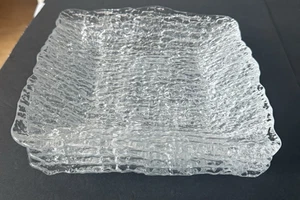 Set of 4 Cracked Ice Tree Bark Luncheon/Salad Plates Clear  8.5" Sq Unbranded - Picture 1 of 12