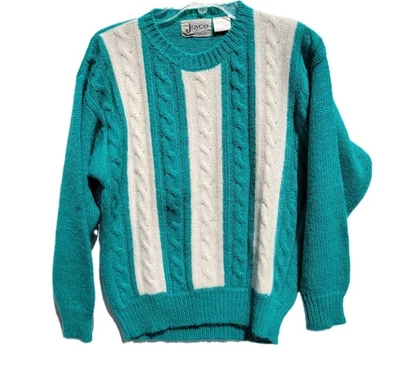 Womens Y2k Vintage JOYCE knit Sweater Green White Size Medium Pullover  - Image 1 of 4