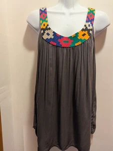 Love Stitch Women's Medium Gray Sleeveless Embroidered Colorful Round Neck... - Picture 1 of 9