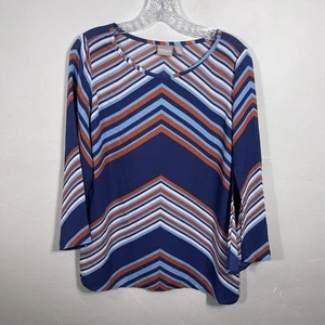 Chicos Blue & Terracotta Abstract Blouse Sz 0 Stunning Flutter Sleeves - Picture 1 of 6