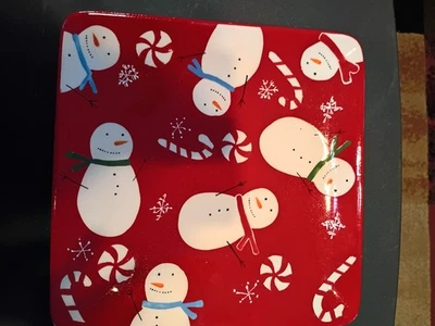 Plato cuadrado muñeco de nieve rojo menta carril 8 pulgadas cuadrado de San Nicolás Foto 1 de 4