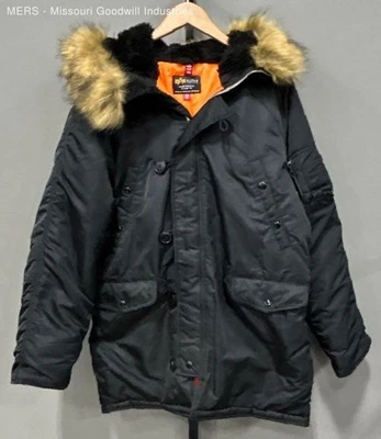 Abrigo Parka Alpha Industries Para Hombre M Negro Con Capucha Militar N-3B Borde de Piel Nylon Foto 1 de 4