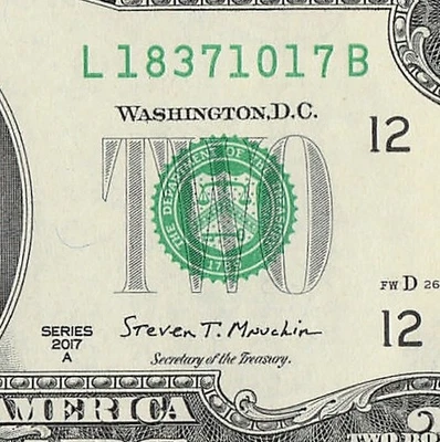 OCT 17 1837 Birthday Fancy Serial Number Date Note One Dollar Bill 10 17 1837 - Image 1 of 4