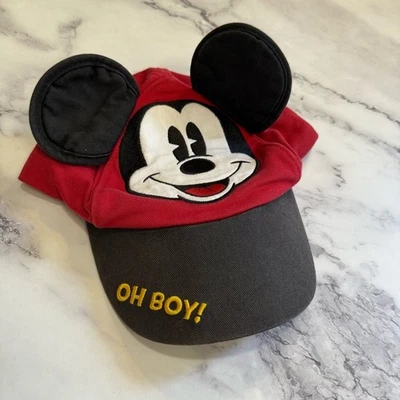 Chapéu Mickey Mouse infantil com orelhas parques da Disney "Oh menino!" Boné preto vermelho - Imagem 1 de 3