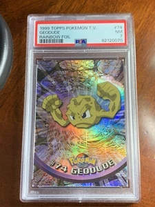 1999 Topps Pokemon TV #74 Geodude Rainbow Foil Black Logo PSA 7 Near Mint - Bild 1 von 2
