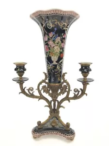 VASO CANDELABRO E TROMBA IN OTTONE PORCELLANA STILE FRANCESE *leggi - Foto 1 di 15