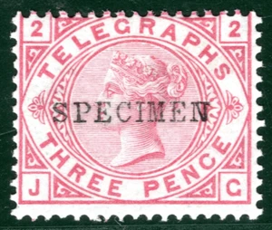 GB QV TELEGRAPH Stamp SGT3s 3d Carmine Plate 2 *SPECIMEN* Mint LMM Cat £80 RBR92 - Picture 1 of 6