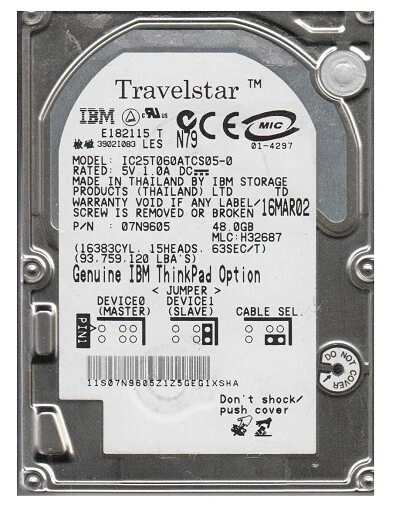 IBM IC25T060ATCS05-0 Travelstar 60Gb 5400Rpm DMA/ATA-100 2.5-Inch Hard Drive - Image 1 of 1