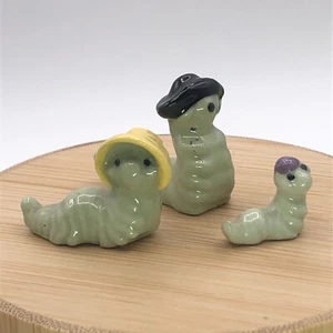 Vintage Hagen Renaker Mama Dad And Baby Inch Worm Family Ceramic Figurine Green - Picture 1 of 24