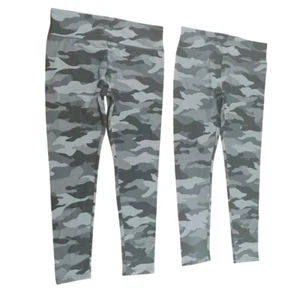 High-Waisted Grey Camo Print Athletic Leggings Stretchy Workout Pants Size L - Picture 1 of 8