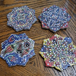 HANDPAINTED COASTERS TURKISH STYLE SRT OF 4 - Picture 1 of 12