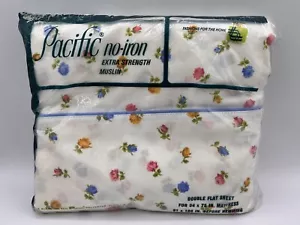 Vintage Pacific Extra Strength Muslin No Iron Double Flat Sheet Tea Rose - Picture 1 of 14