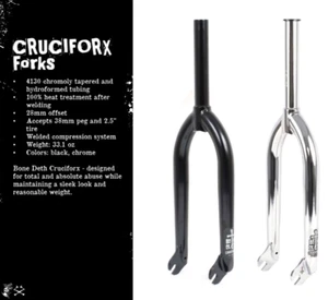 BONE DETH CRUCIFORX BMX FORK FORKS 100% CHROMOLY BLACK CHROME NEW - Picture 1 of 10