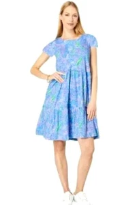 NWT Lilly Pulitzer Geanna Swing Dress Blue Peri Turtle Package S Tiers Pockets - Picture 1 of 13