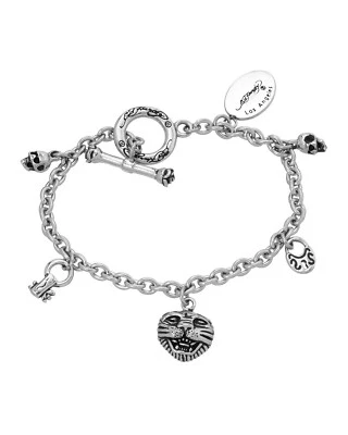 Браслет с несколькими брелоками Ed Hardy тигр, ключ, черепа из нержавеющей стали 7 дюймов - Изображение 1 из 2