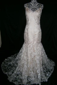 Loyeloy Wedding Dress 6-8 Tulle Embroidery Flowers Ballgown White & Blush Straps - Picture 1 of 14