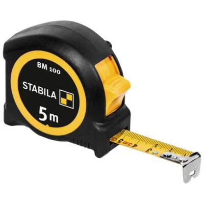 Stabila 19568 BM 100 Tape Measure 5m ABS Grip Shock-Absorbing Compact Design - Image 1 of 4