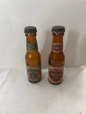 2-1940-Mini botellas de cerveza publicitarias-Jamones Preferidos y cerveza Ruppert-Etiquetas de papel Foto 1 de 2
