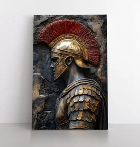 Arte de pared guerrero espartano, impresión en lienzo enmarcado, antiguo soldado tallado griego - Imagen 1 de 11