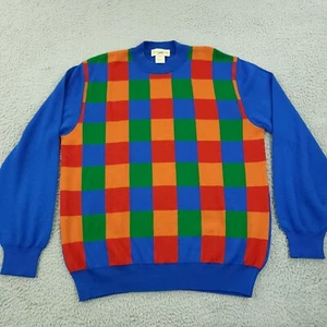Travel Smith Sweater Mens Large Blue Red Green 90s Vintage Made in Italy - Picture 1 of 11
