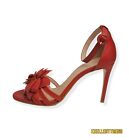 Mitarotonda Vera Pelle 5526 Red Stiletto Heel Sandals with Flower Detail UK 8
