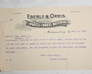 1904 Mechanicsburg, Pennsylvania Eberley & Orris Wheels Manufacturers Letterhead - Picture 1 of 2