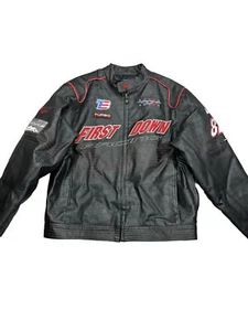 First Down Leather Biker Motorcycle Jacket - Picture 1 of 9